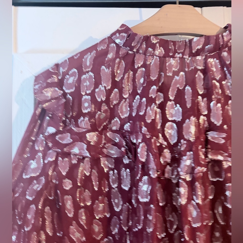 Veronica Beard Brooks Blouse Top Metallic Burgundy Silver 12 - Picture 6 of 9